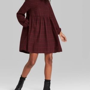 Wild fable baby doll dress fall plaid red and black